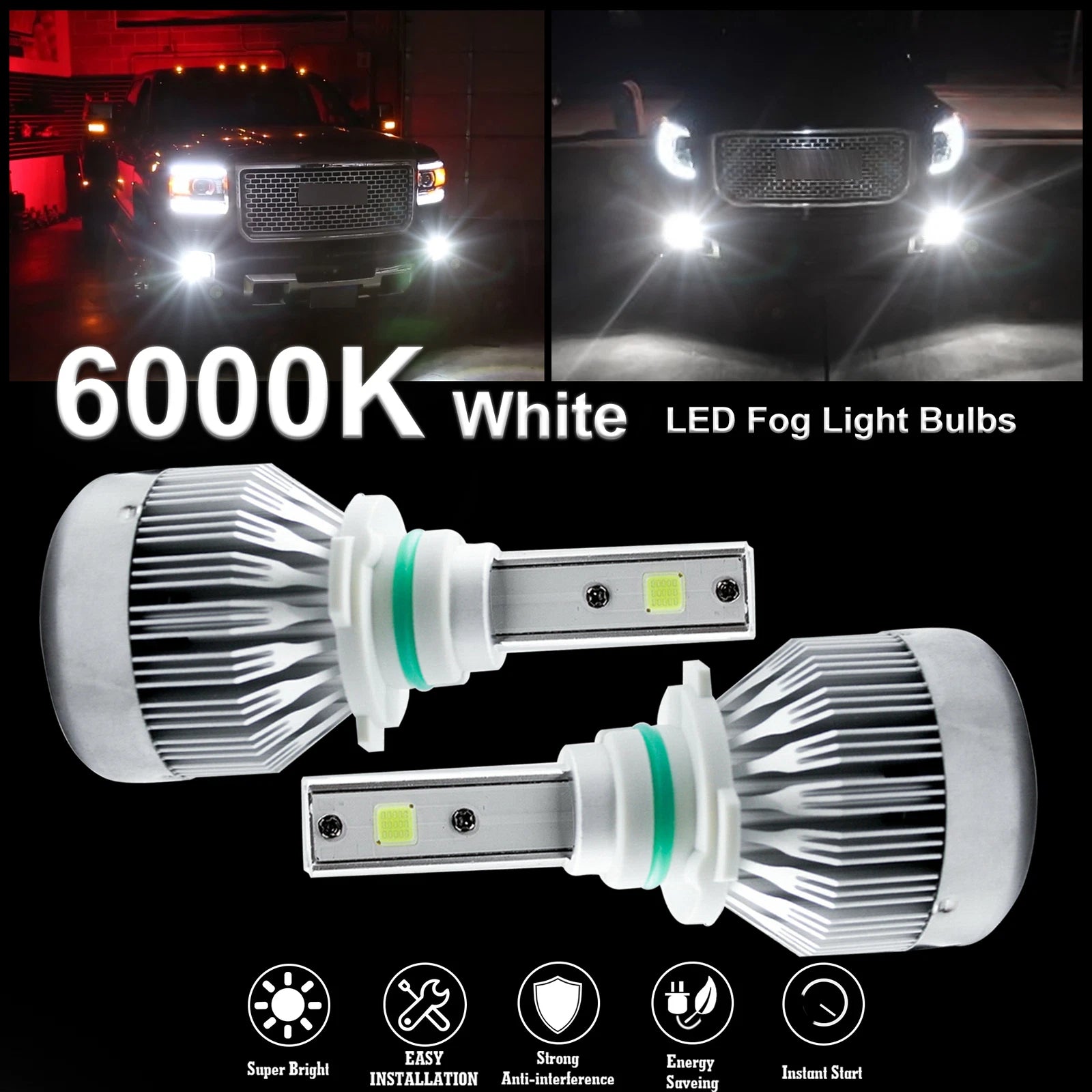 White High Power H10 9145 LED Fog Light Conversion Bulbs for 6000lm (2019–2024)