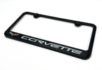 Black Plastic License Plate Frame w/ Chevy Corvette C6 Script Logo
