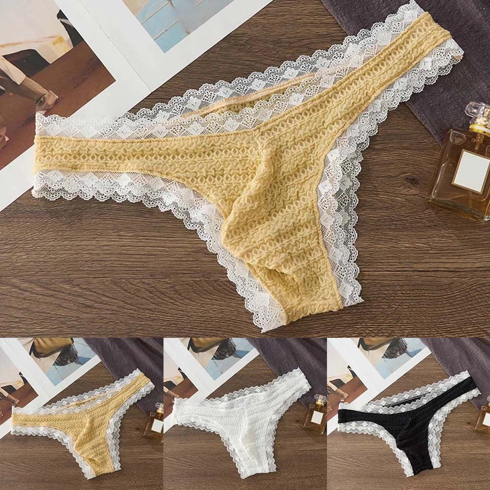 Men's Lace Briefs for Date Night (90% Nylon, 10% Spandex)