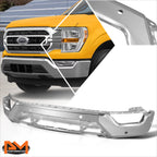 Steel Front Bumper Face Bar for Ford F-150 (2021–2023) w/ Parking Sensor Holes Chrome