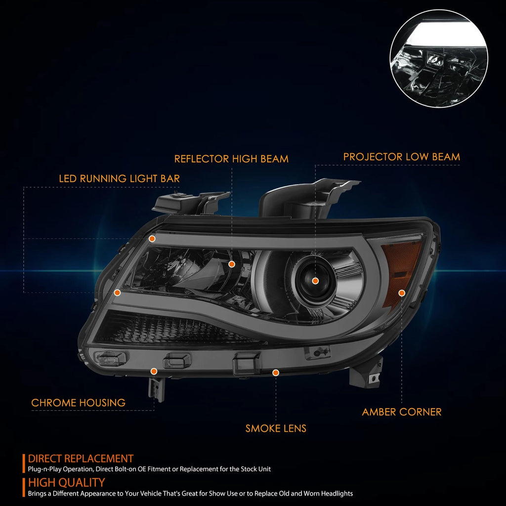 LED Light Bar Projector Headlights for Chevy Colorado (2015–2022) - Chrome Housing