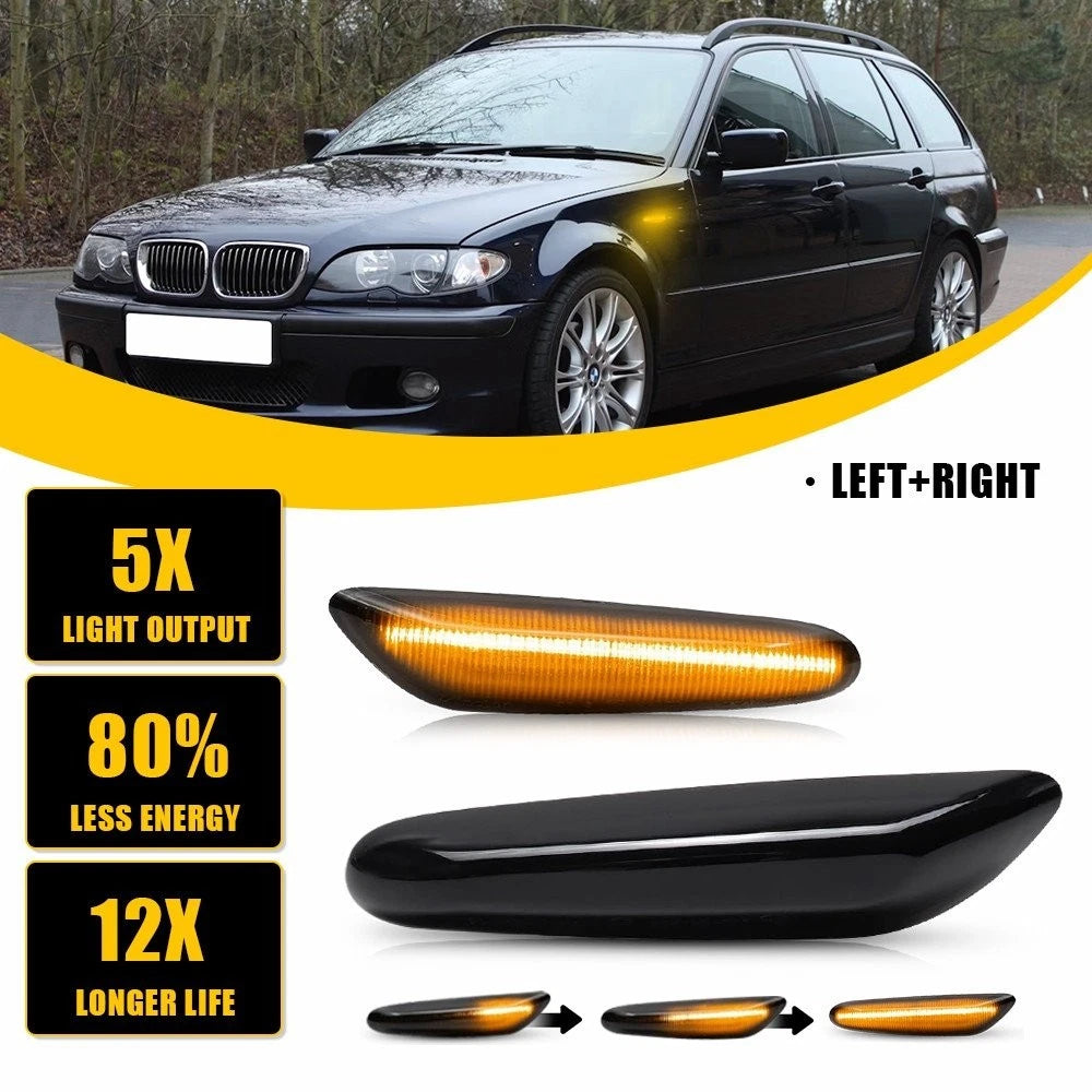 2X Sequential LED Side Marker Blinker Turn Signal Lights for BMW E90 E60 E82 E87 (2007–2013)
