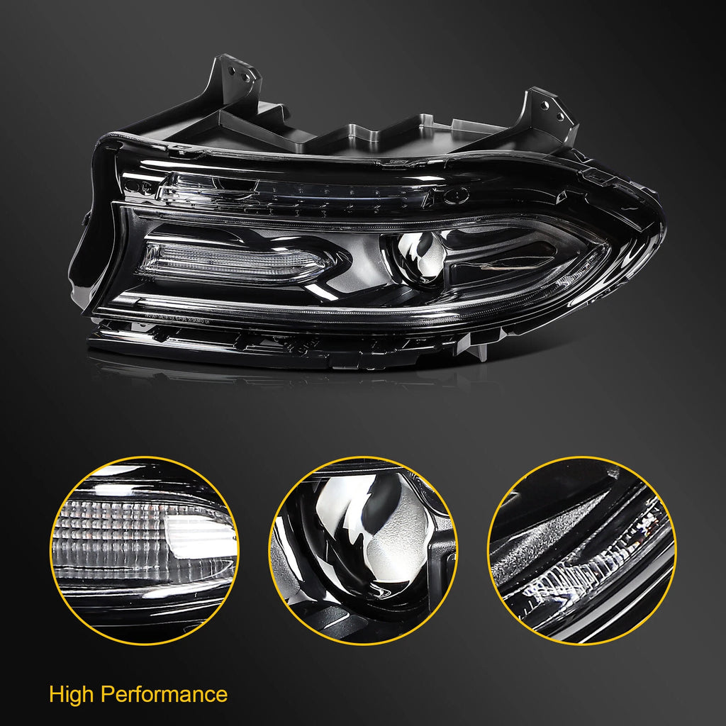 Left Side Headlight Assembly for Dodge Charger (2015–2023) Black Housing