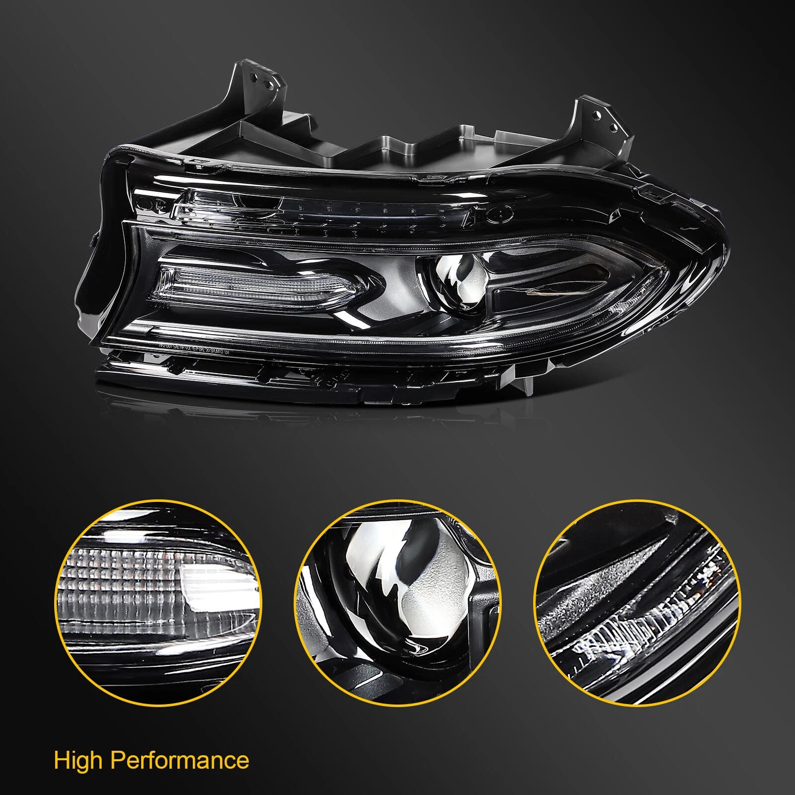 Left Side Headlight Assembly for Dodge Charger (2015–2023) Black Housing