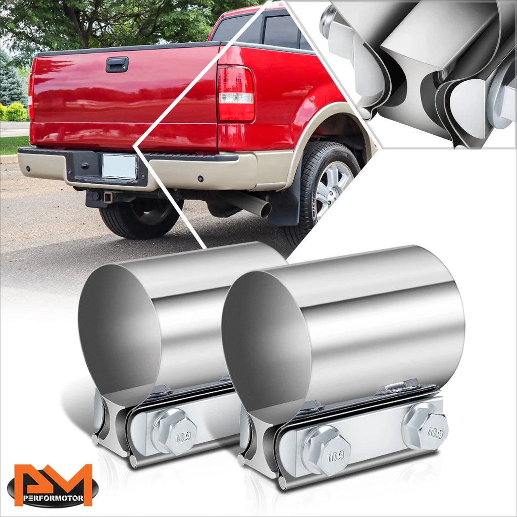 2X 2" ID Stainless Steel Catback Exhaust Butt Joint Band Clamps for Universal