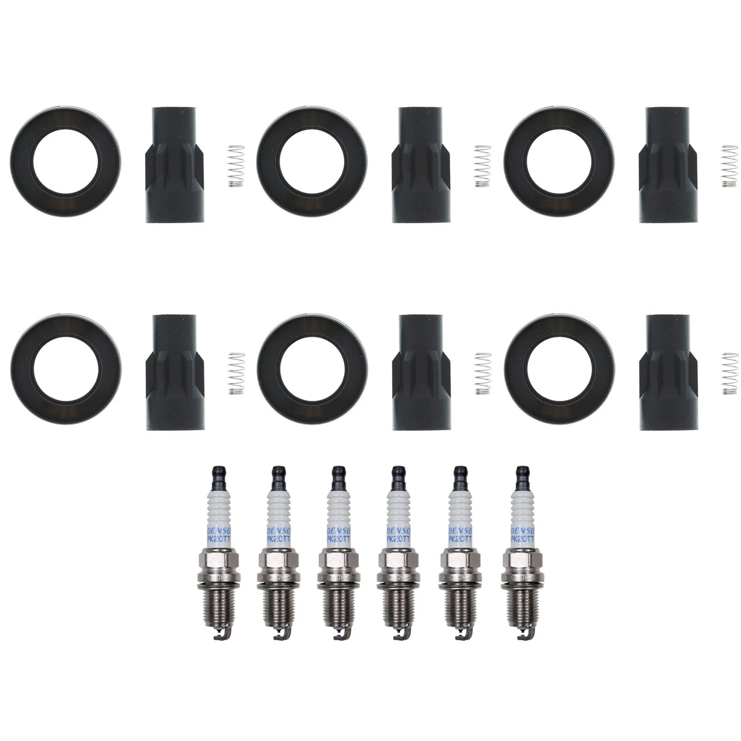 Set of 6 Denso Platinum TT Spark Plugs & Coil Boots for Camry Highlander Sienna (V6)