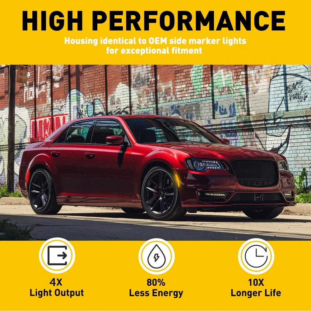 Set of 2 Red Lens Rear Bumper Side Marker Lights for Chrysler 300 (2015–2023)