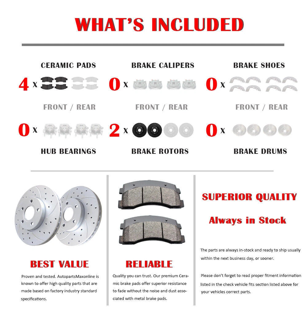 Front Drilled Rotors + Brake Pads for Dodge Charger Challenger (2006-2023)