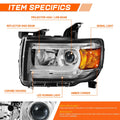 Driver Side Chrome Amber LED DRL Projector Headlight for GMC Canyon (2015–2022)