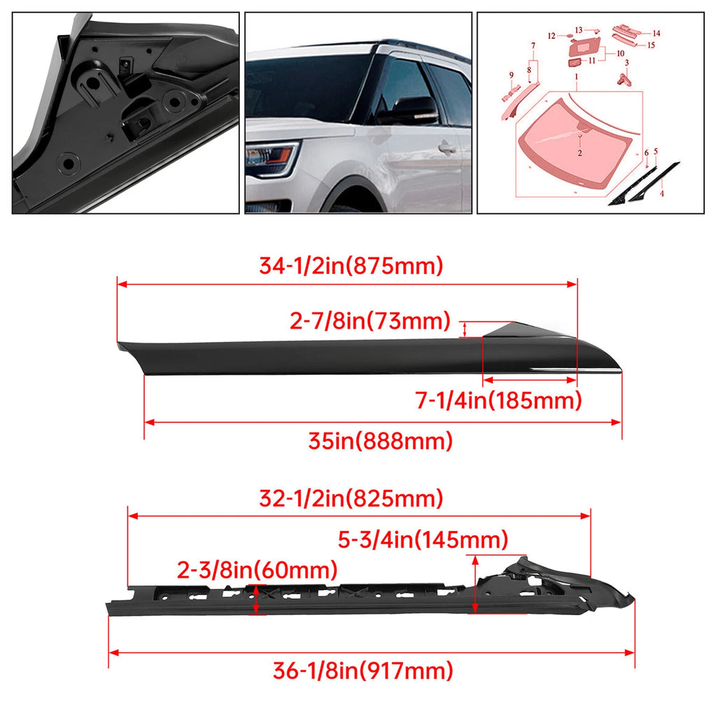 Left Side Windshield A-Pillar Molding Trim for Ford Explorer (2011–2019)