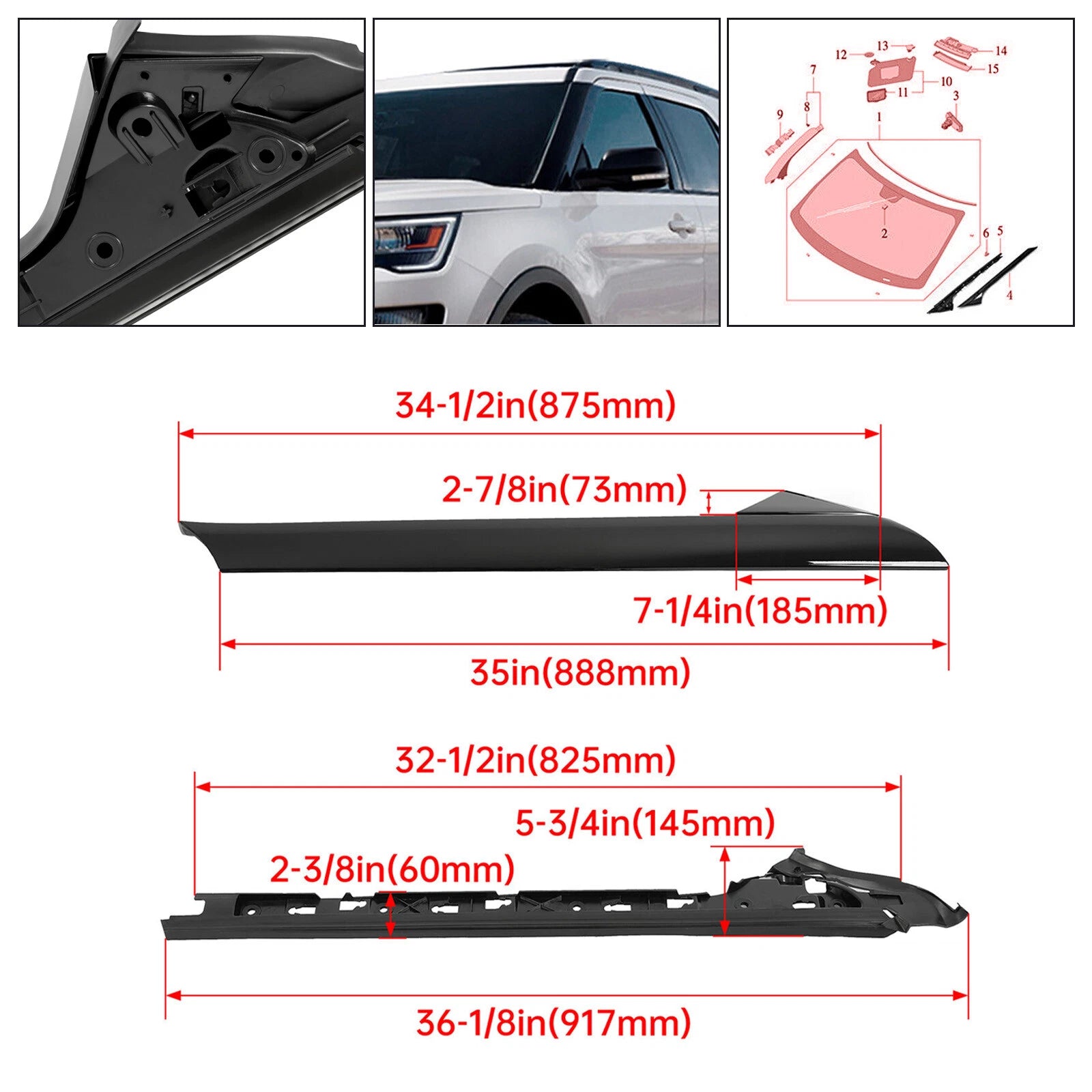 Left Side Windshield A-Pillar Molding Trim for Ford Explorer (2011–2019)