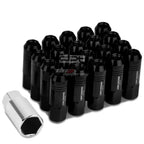 20 PCS Open End M12x1.25 60mm Tall Black Aluminum Lug Nuts + Adapter