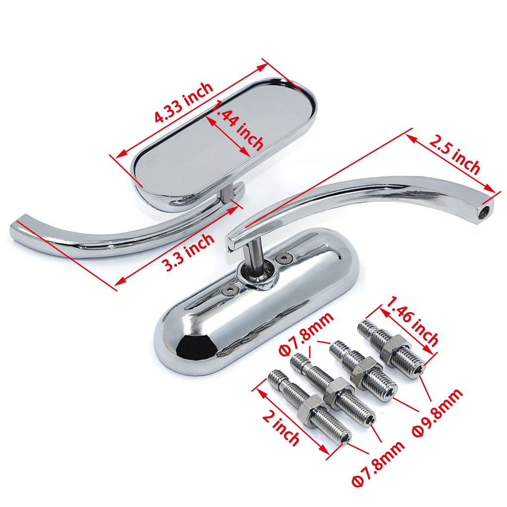 Chrome Oval Mirrors for Kawasaki Vulcan, Honda Rebel, Shadow 600/750, VTX 1300/1800
