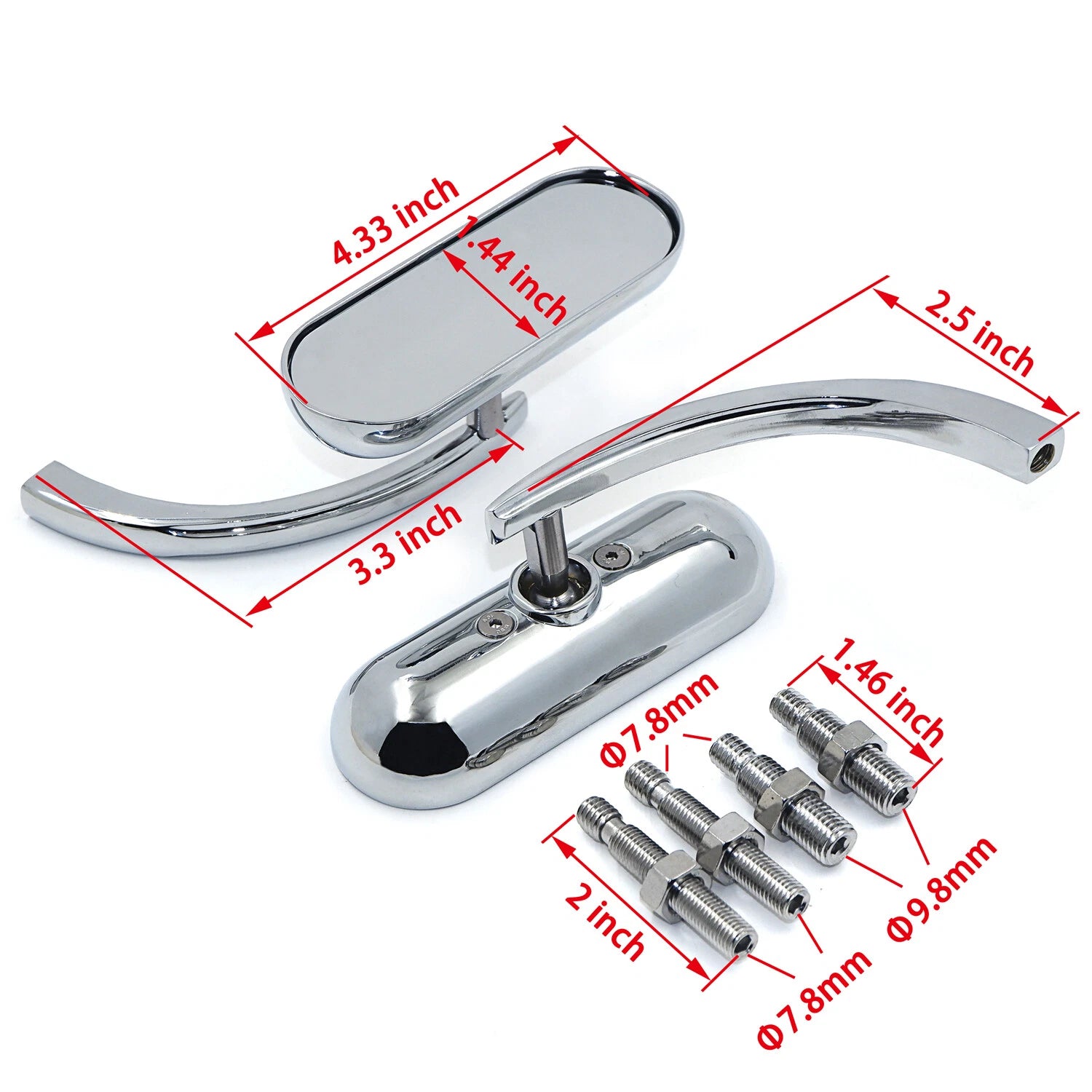 Chrome Oval Mirrors for Kawasaki Vulcan, Honda Rebel, Shadow 600/750, VTX 1300/1800