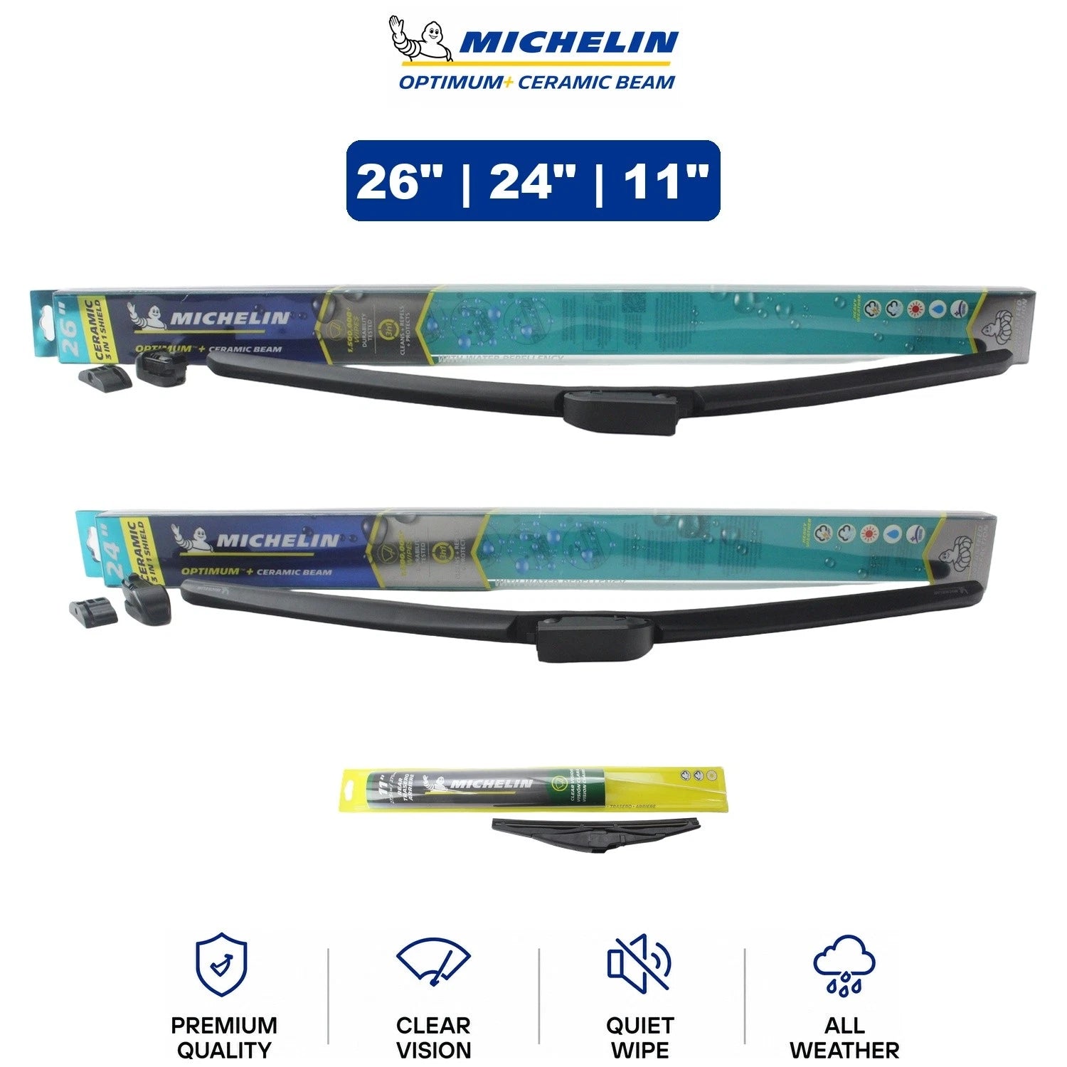 Set of 3 Michelin Optimum+ Ceramic Beam Wiper Blades for Ford (2018–2022)