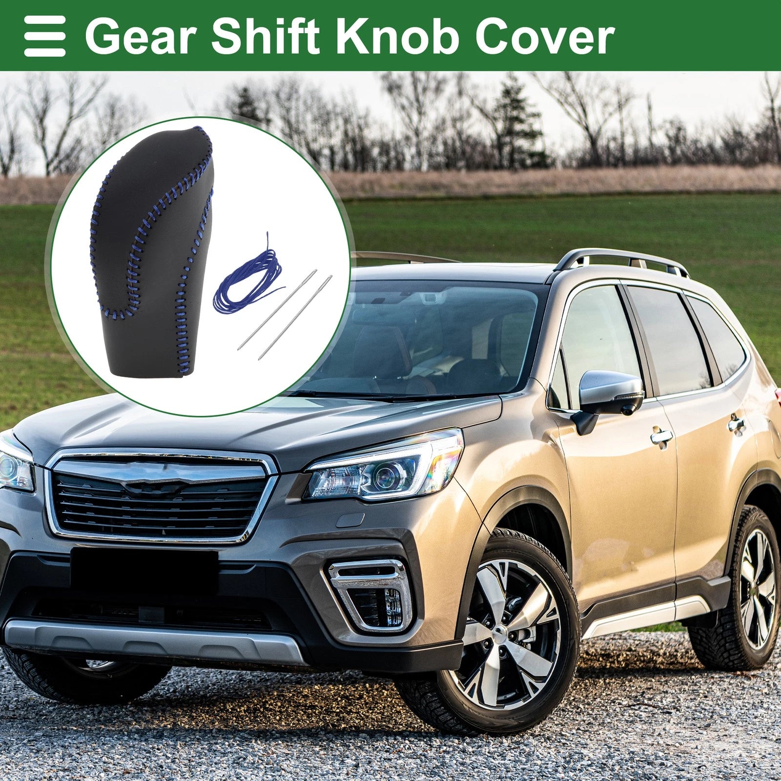 Gear Shift Knob Cover for Subaru Forester (2018–2023) Black Blue Faux Leather