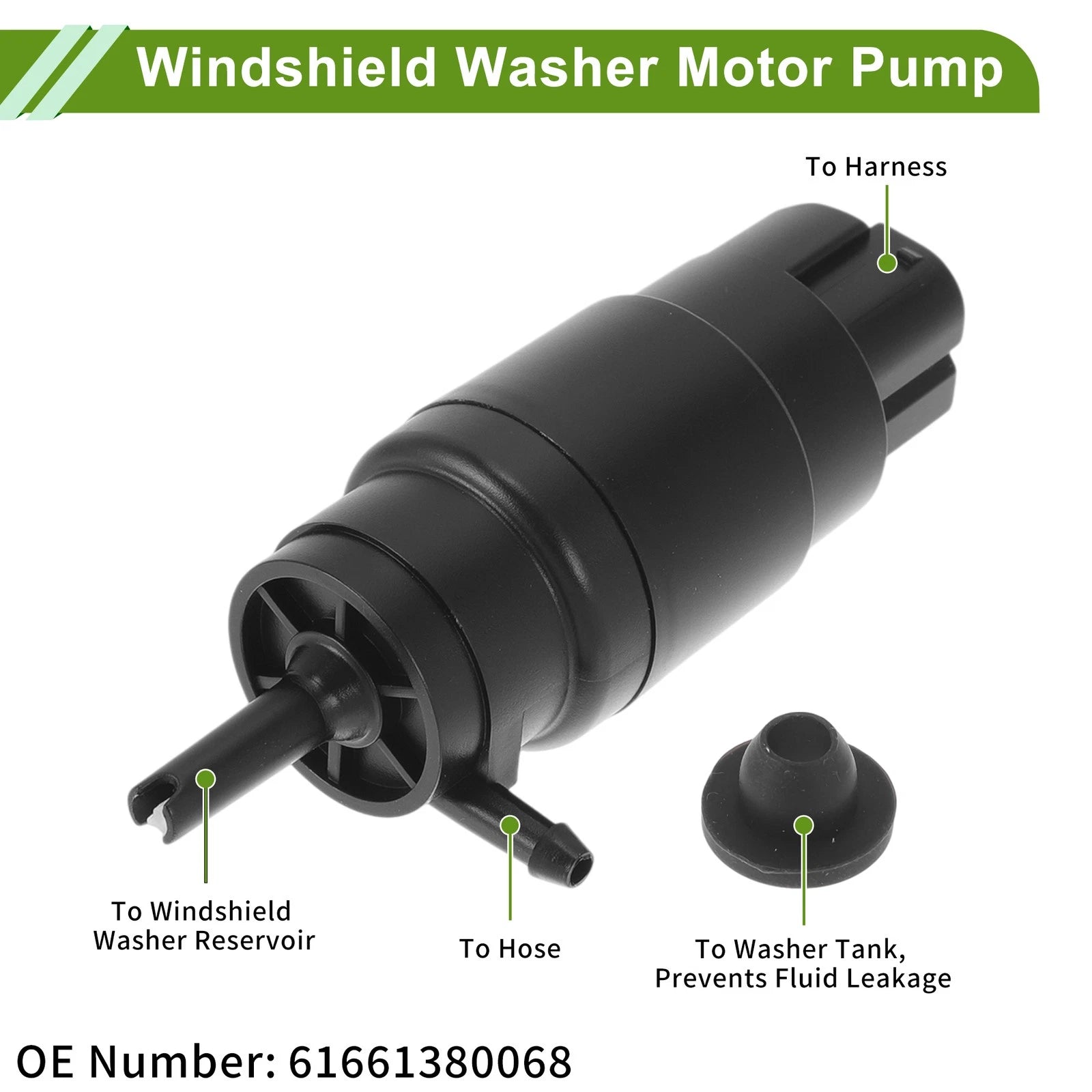 Windshield Washer Pump w/Grommet for BMW E36 (1992–1999) No. 61661380068