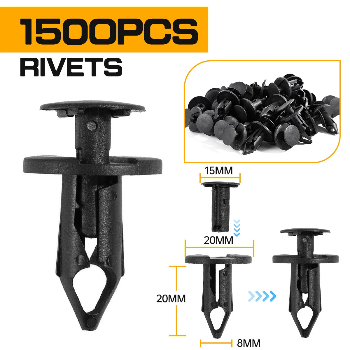Set of 1500 Bumper Clips for Auto Car Plastic Rivets