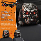 Universal Front Seat Halloween Scary Red Big Eye Headrest Covers (Fits 1-2)