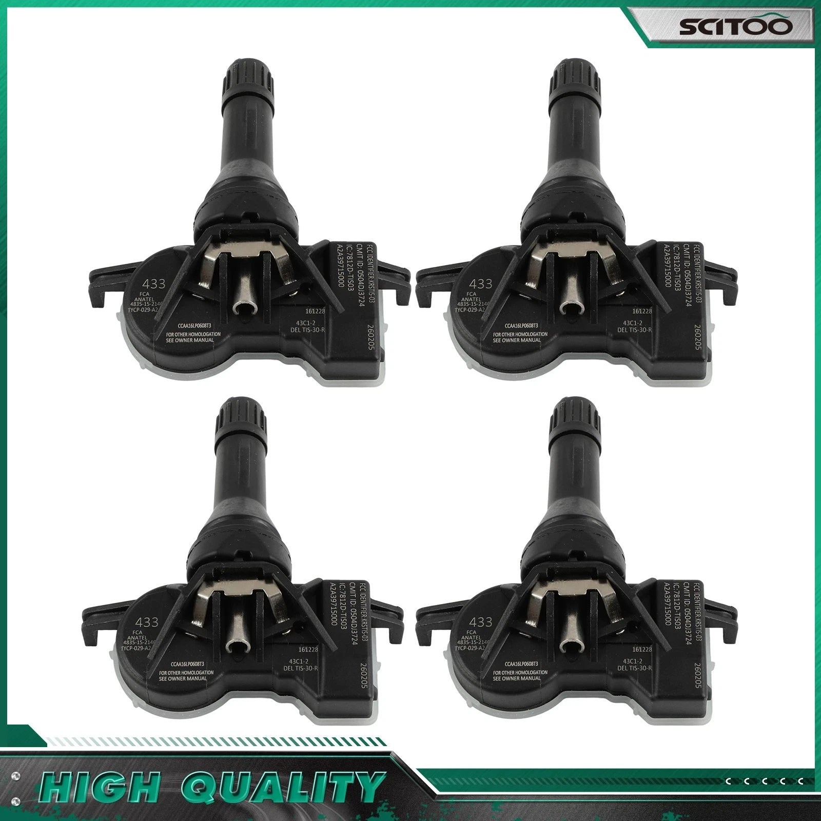 Set of 4 TPMS Tire Pressure Sensors for Dodge Jeep (68193586AC, 68105280AD) 433MHz