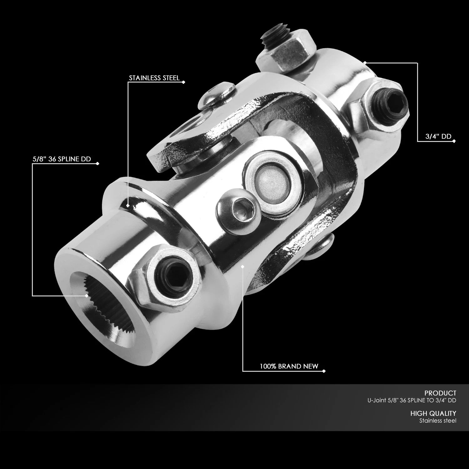 Steering Shaft U-Joint for Universal Applications (5/8" 36 Spline, 3/4" DD)