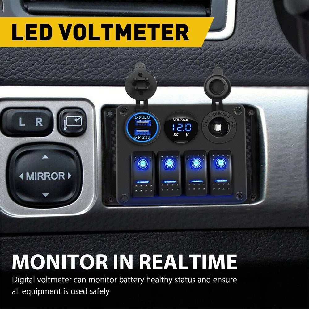 4 Gang Rocker Switch Panel with LED for RV Car Boat Marine