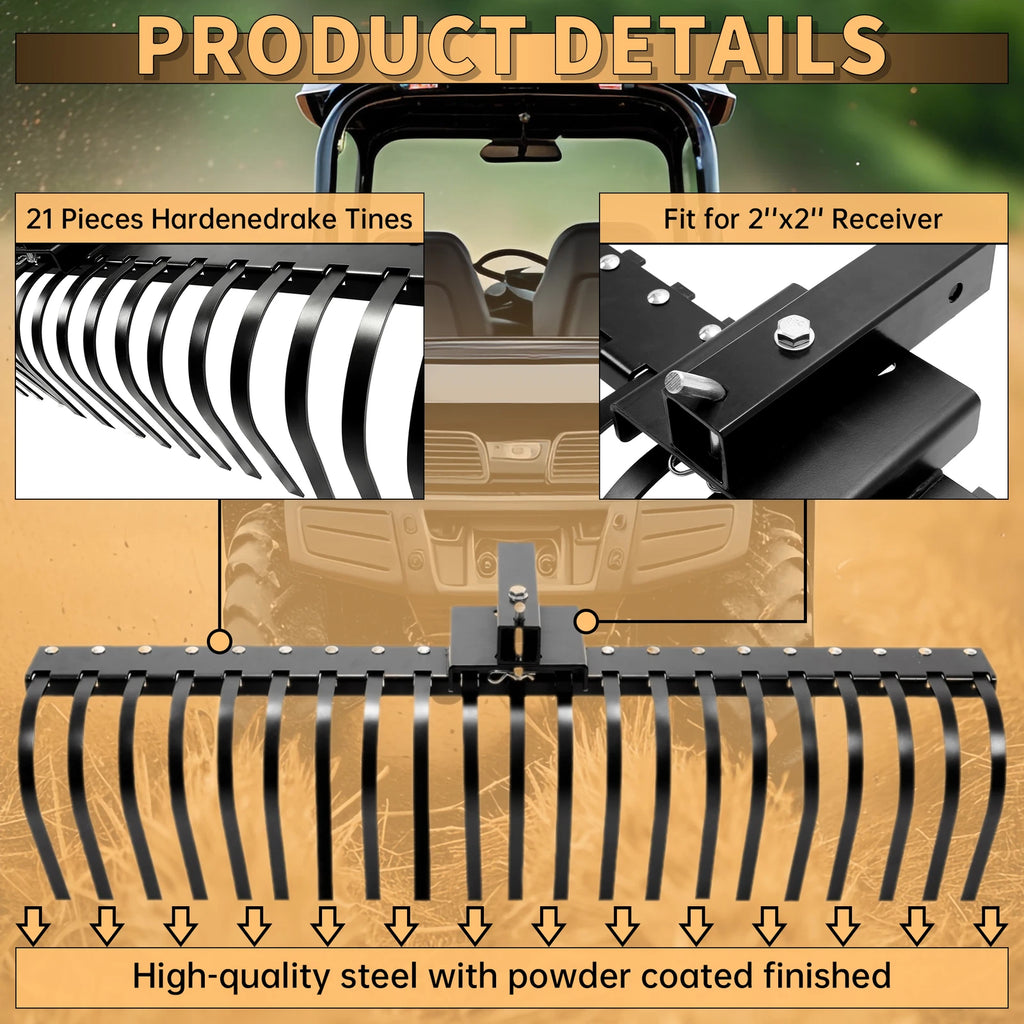 60'' 3 Point Landscape Rock Rake Steel for Compact Tractors (Category 1)