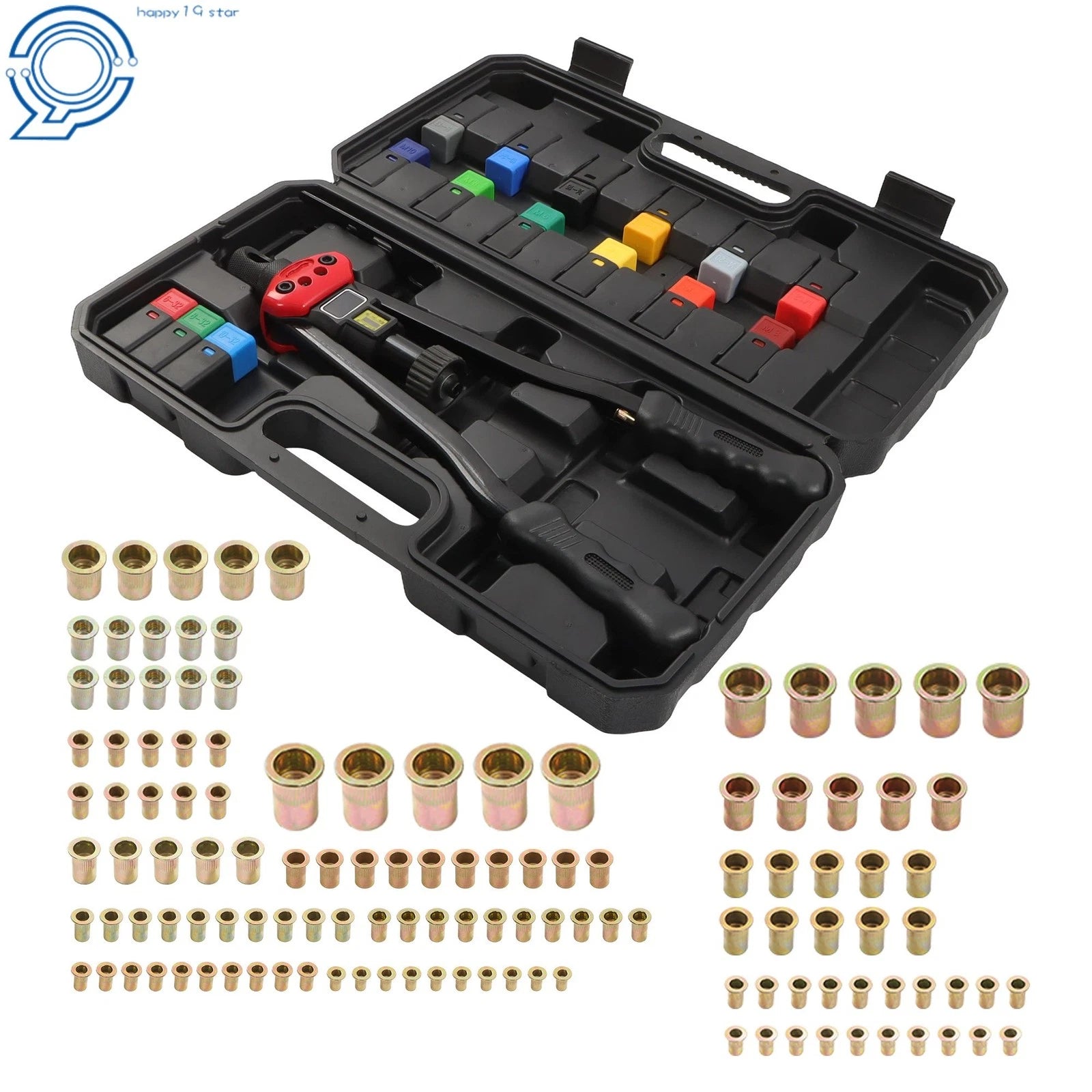 Rivnut Tool Kit for DIY Metal Repairs with 15 Metric & SAE Mandrels (125PCS)