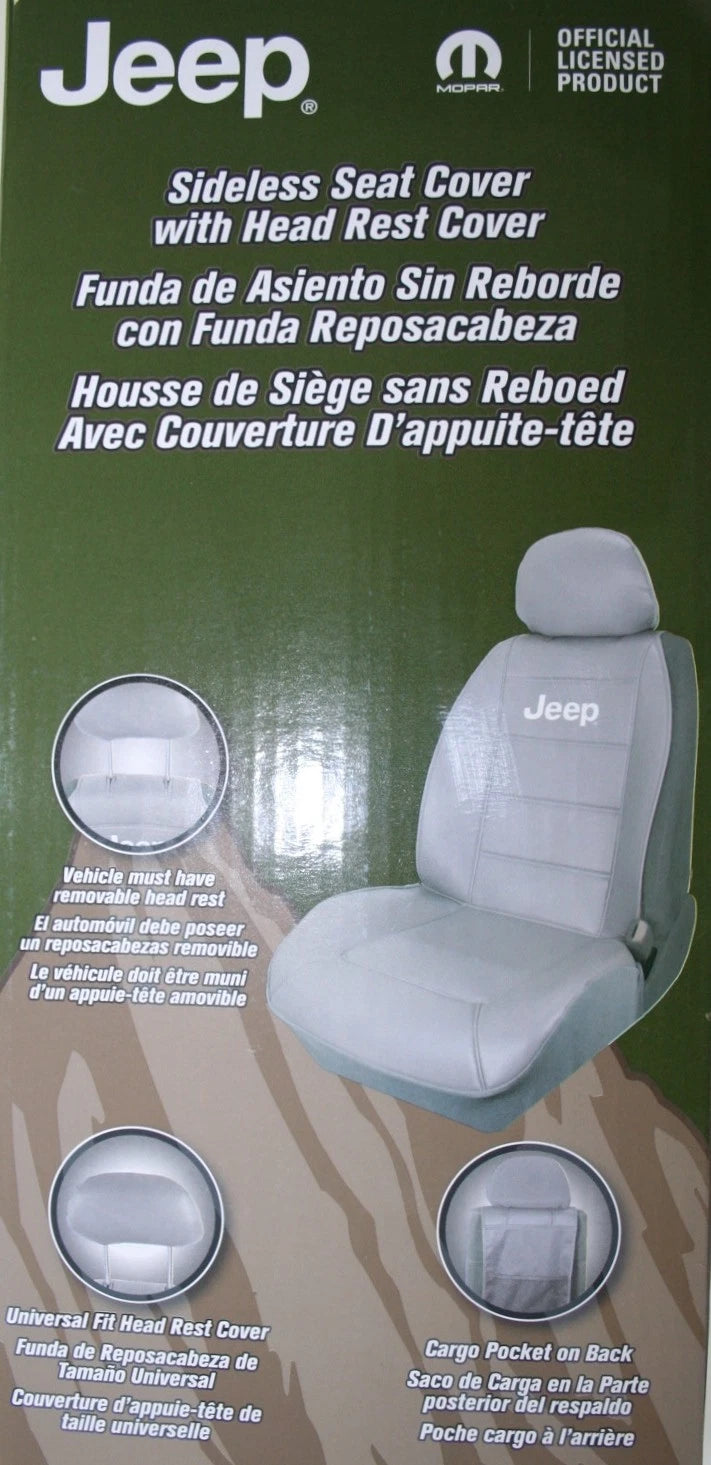 Sideless Seat Cover for Jeep SUV 4x4 (Grey, Vinyl, Embroidered)