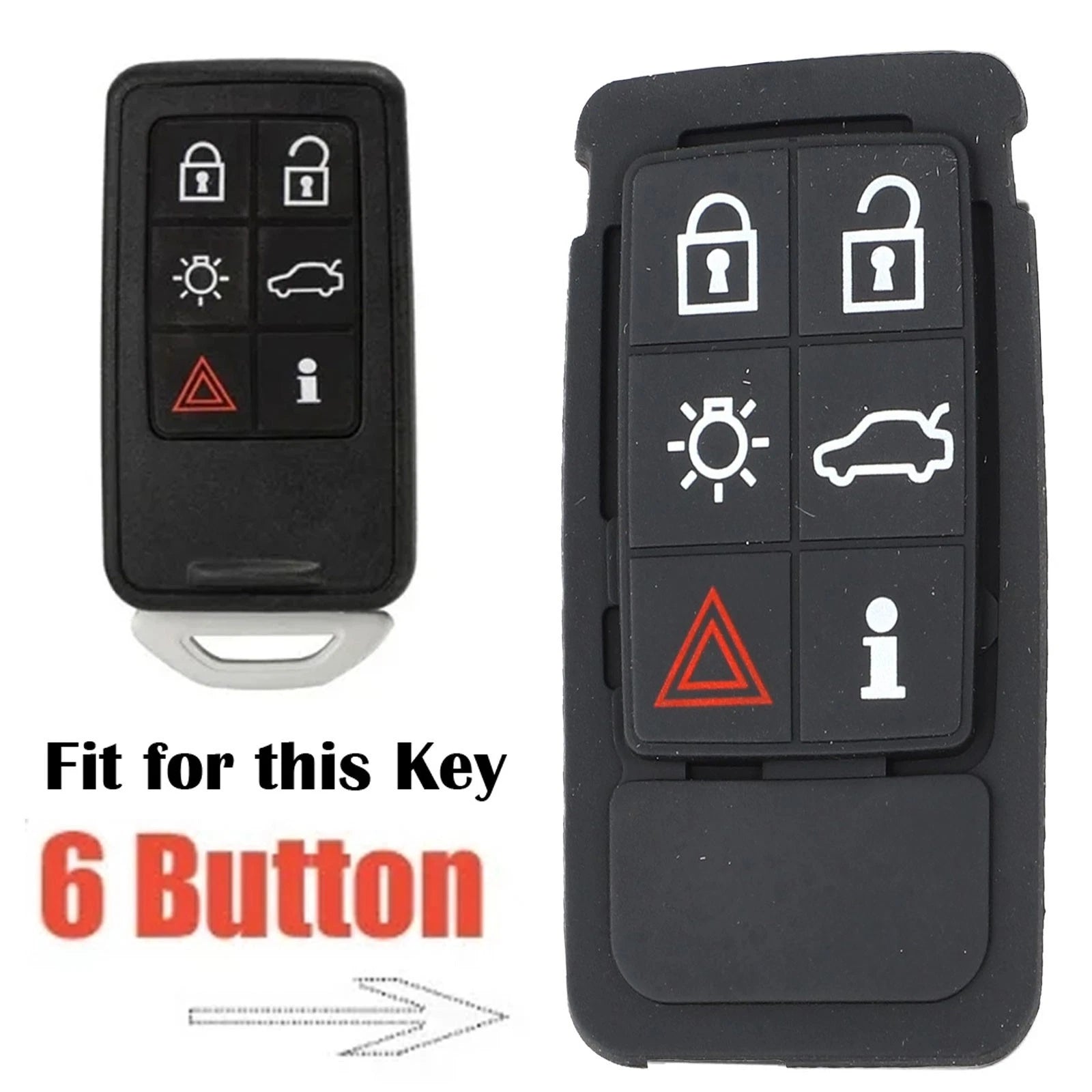 Rubber Remote Key Pad 6 Button for Volvo XC60 XC70 V70 S60 S80 (2008–2017)