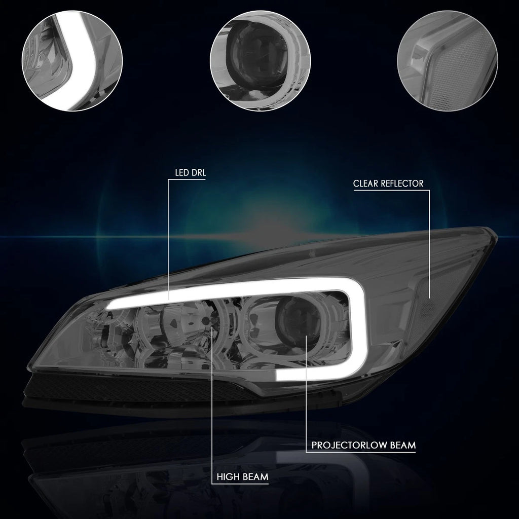 LED DRL Projector Headlight for Ford Escape (2013–2016) Smoked Lens Clear Corner