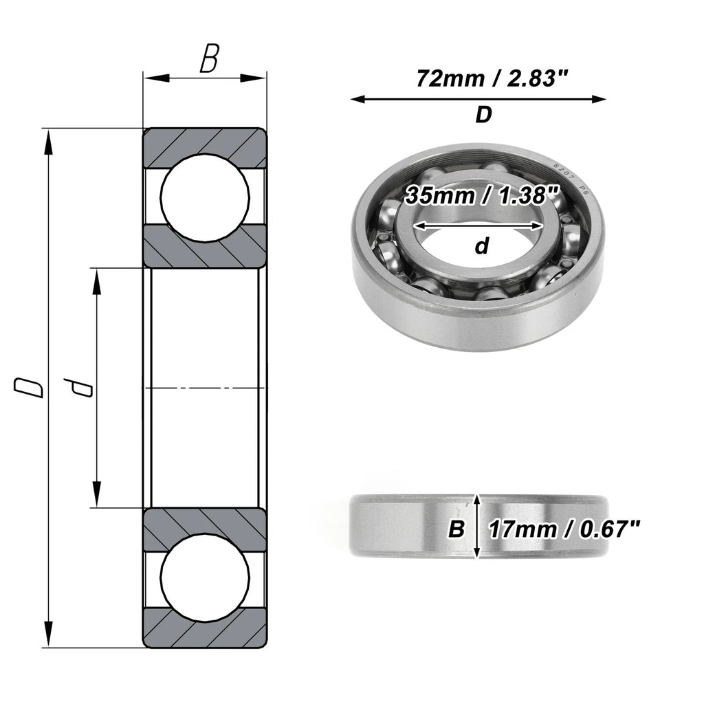6207 Deep Groove Ball Bearing for Scooter Skateboard Wheel (35x72x17mm)