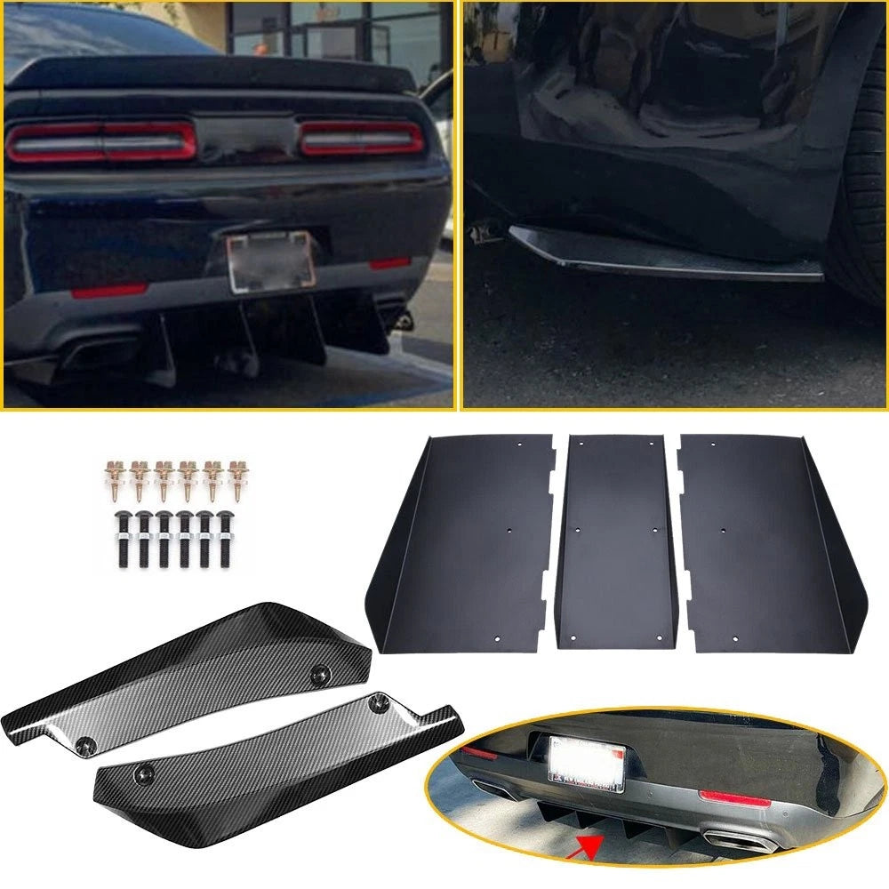 Universal Rear Bumper Diffuser 4-Fin Spoiler Lip Splitter + Rear Spats