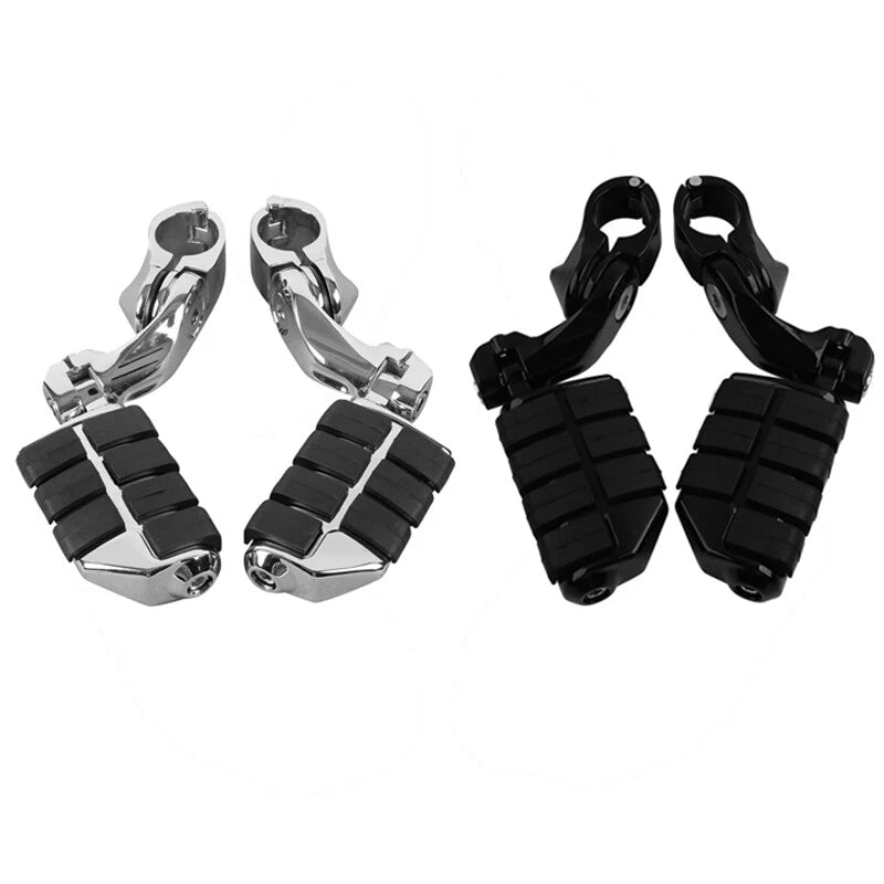 1 1/4" Chrome/Black Short Angled Highway Bar Footpegs for Harley