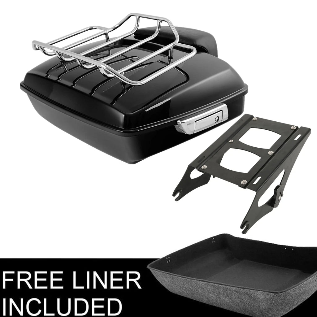Chopped Trunk Pad & Black Mount Rack for Harley Touring Road Glide (2014–2025)