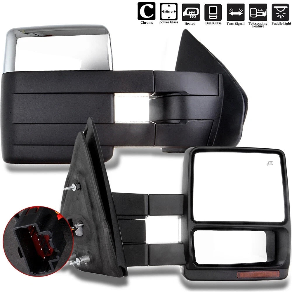 Set of 2 Chrome Power Heated Turn Signal Towing Mirrors for Ford F150 (2007–2014)