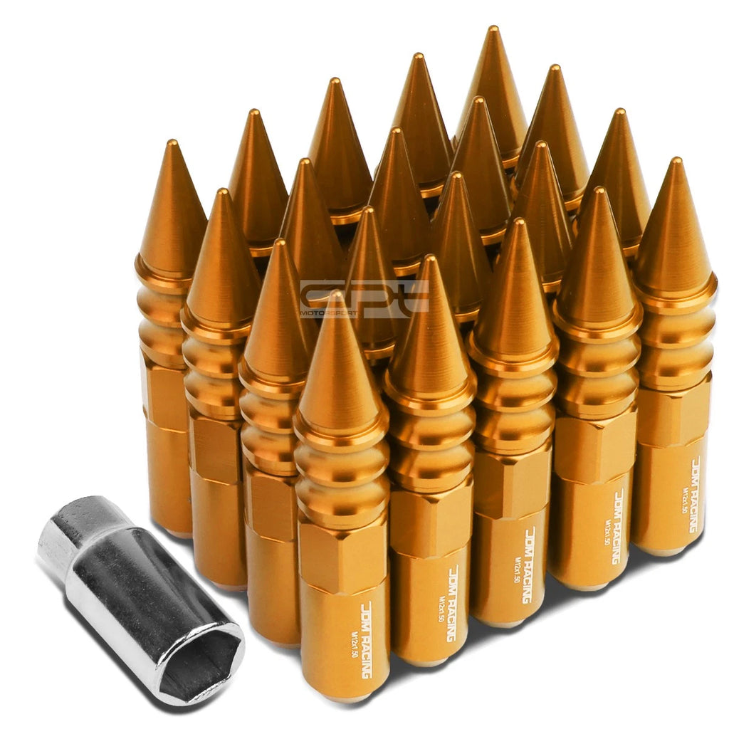 20 PC M12X1.5 107MM Tall Orange Aluminum Spiked Lug Nuts + Adapter