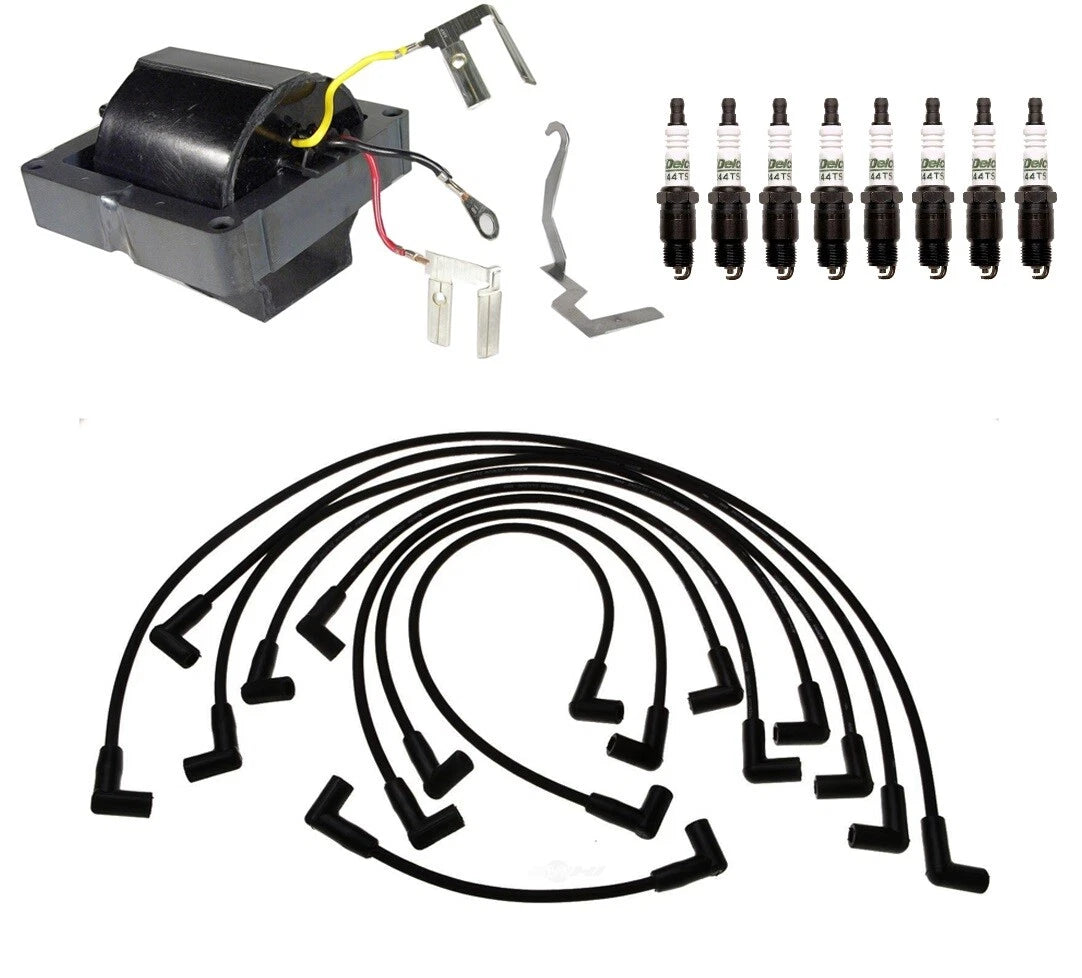 Ignition Wires & Spark Plugs Kit for GMC C1500, Chevy C10, C30, K20 (1 Coil, 8 Plugs)