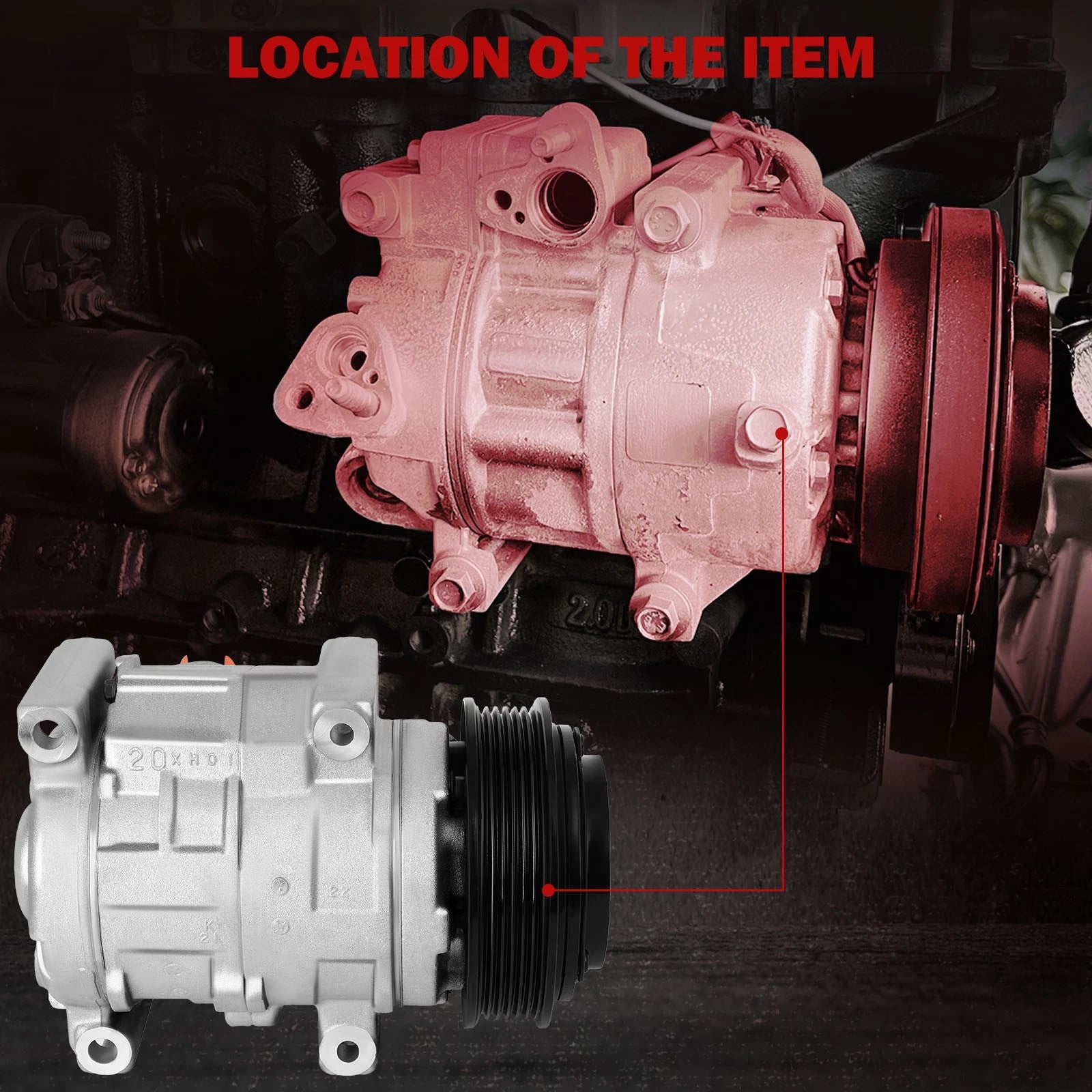 AC Compressor with Clutch for Chrysler Town & Country, Dodge Grand Caravan (2011-2016)