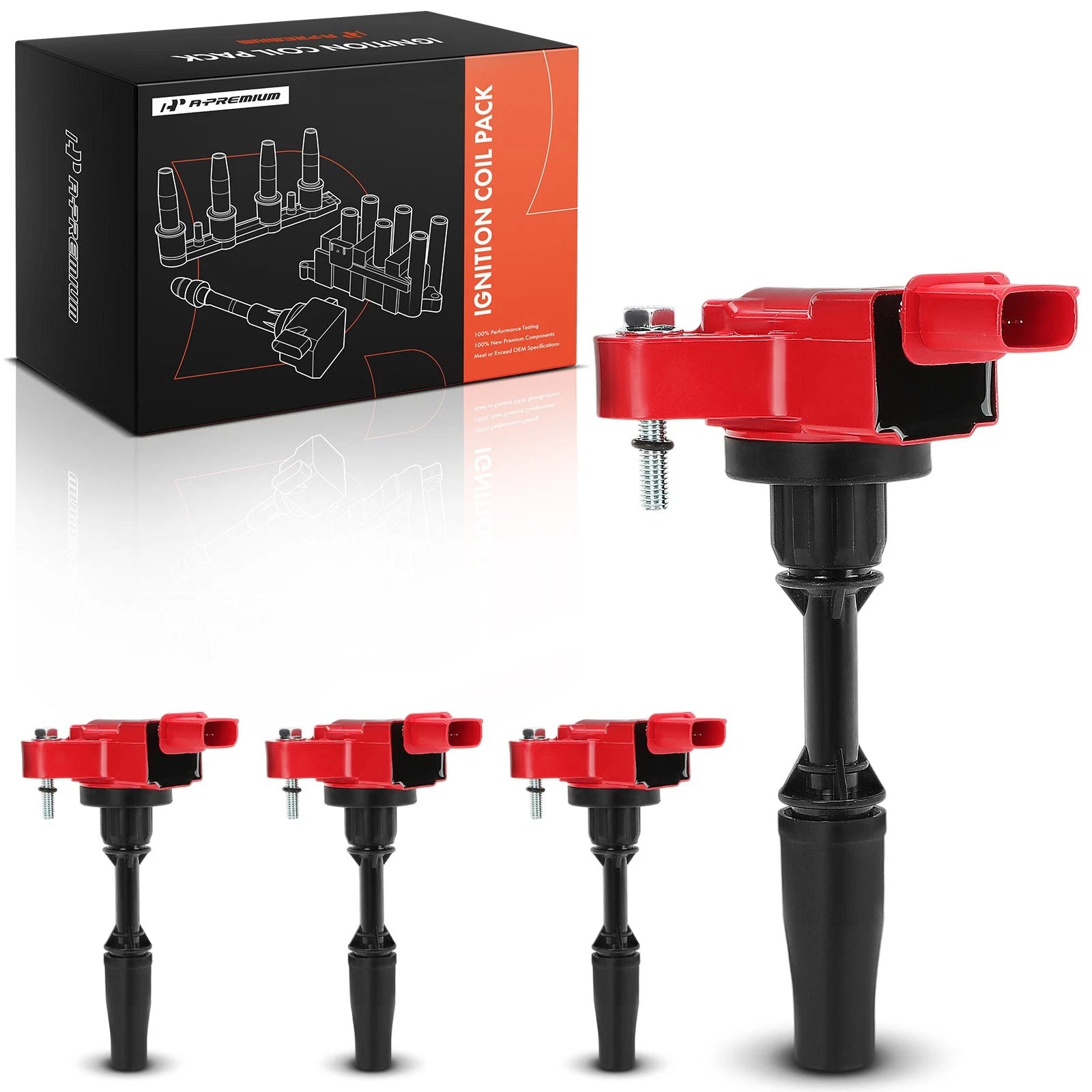 Set of 4 Red Ignition Coils for Chevrolet Equinox Malibu GMC Buick Cadillac