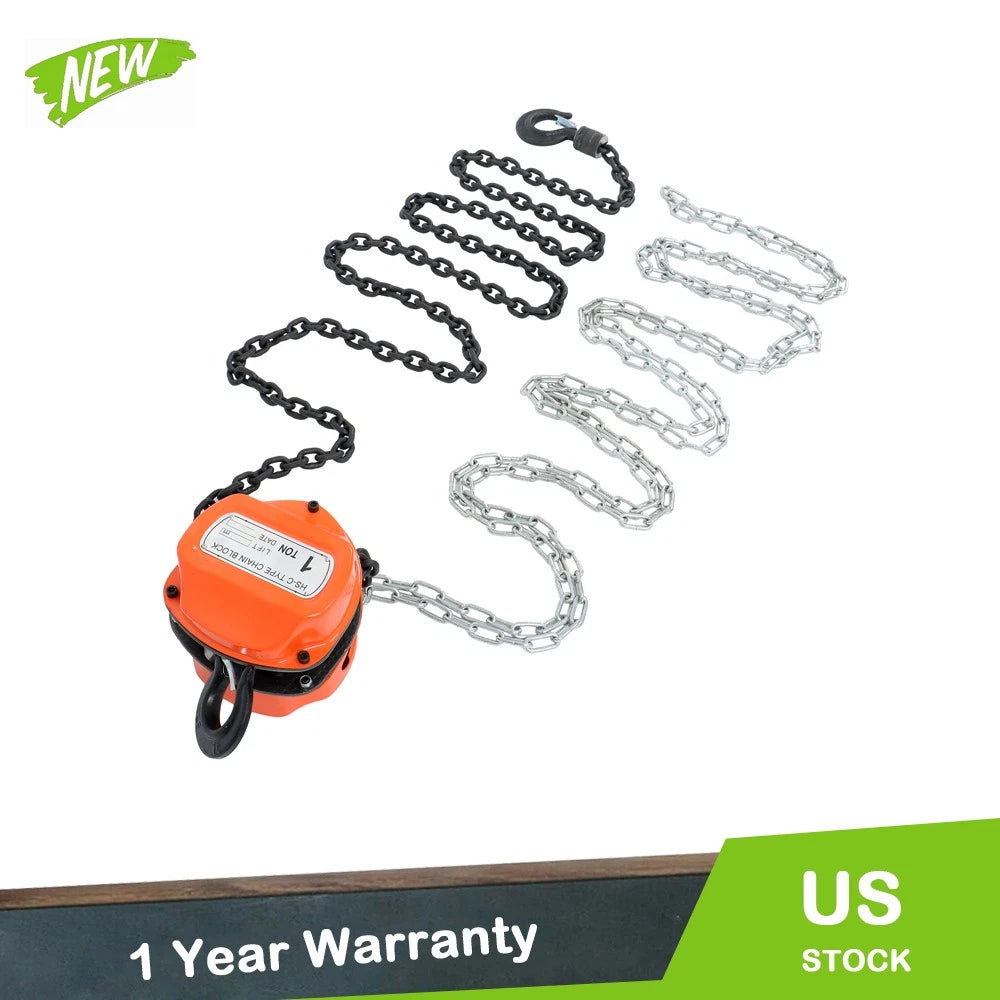 1 Ton Hand Chain Hoist for Heavy Duty Use (10Ft, 2200Lbs Capacity)