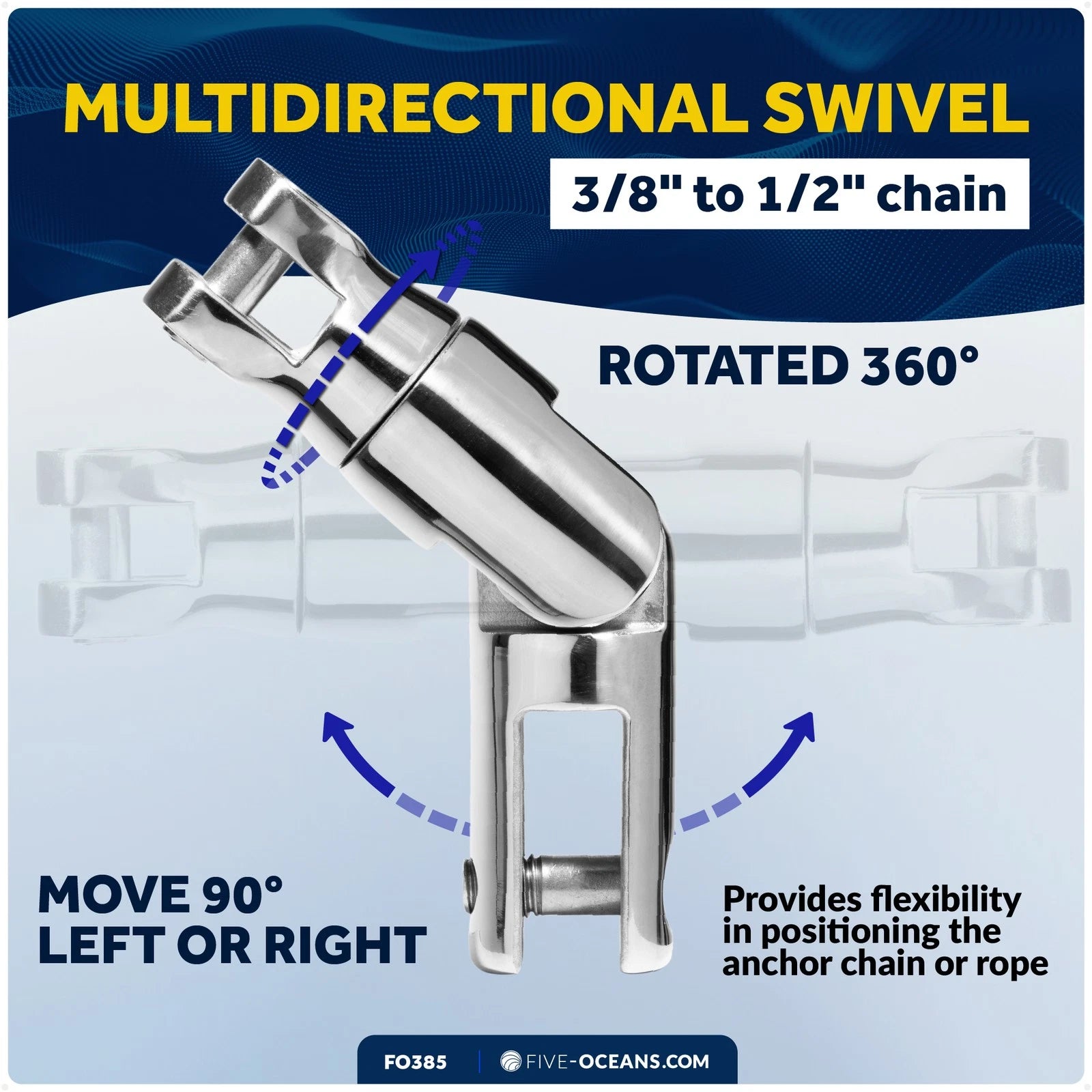 Multidirectional Boat Anchor Chain Swivel Connector for 3/8" to 1/2" Chain