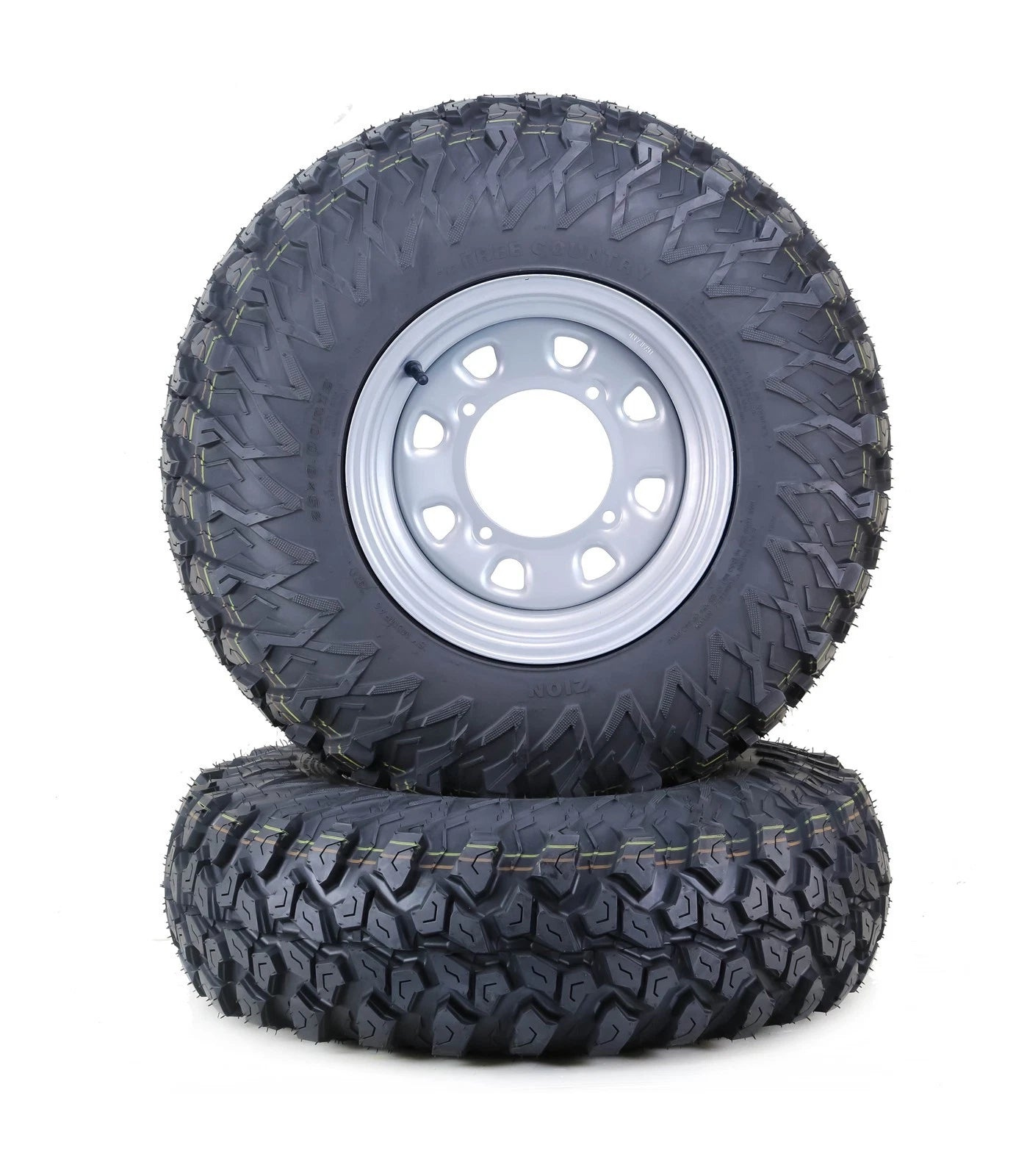 Set of 2 Free Country UTV Tires & Wheels 25x8R12 8-Ply 4-156 PCD 4+3 Silver