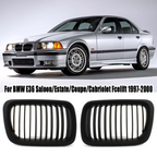 2X Matte Black Front Bumper Kidney Grille for BMW 3-Series E36 (1997–1999)