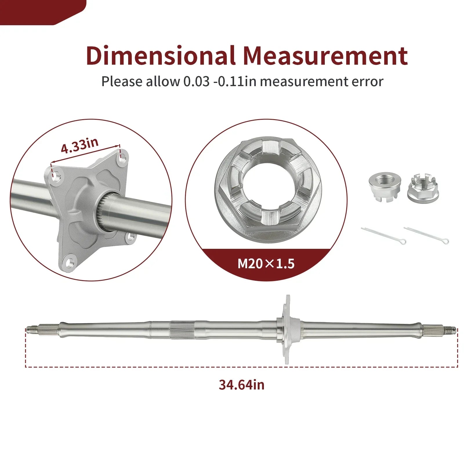 Rear Wheel Axle Shaft & Nuts for Honda TRX450R TRX450ER (2004–2014)