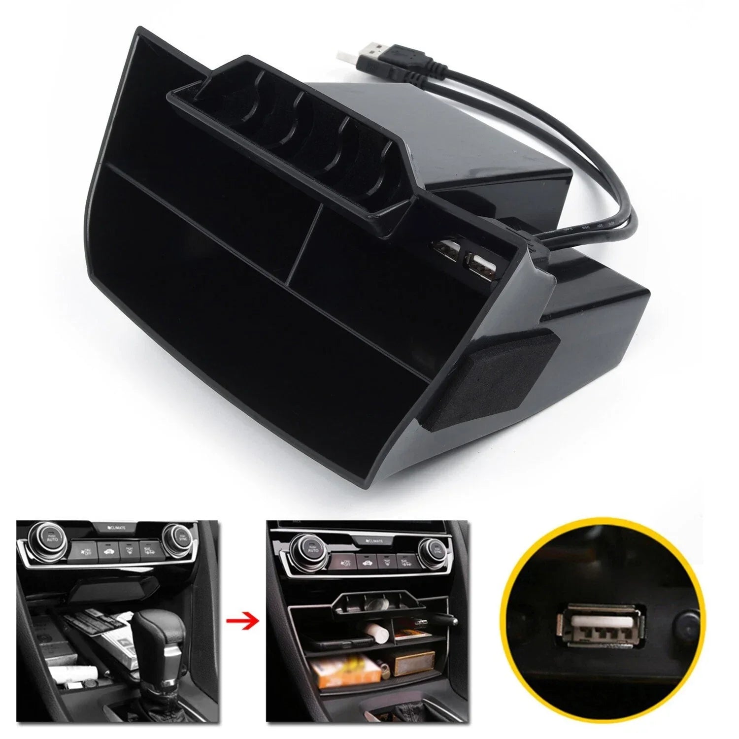 Console Central Storage Box + USB Accessories for Civic (2016–2019)