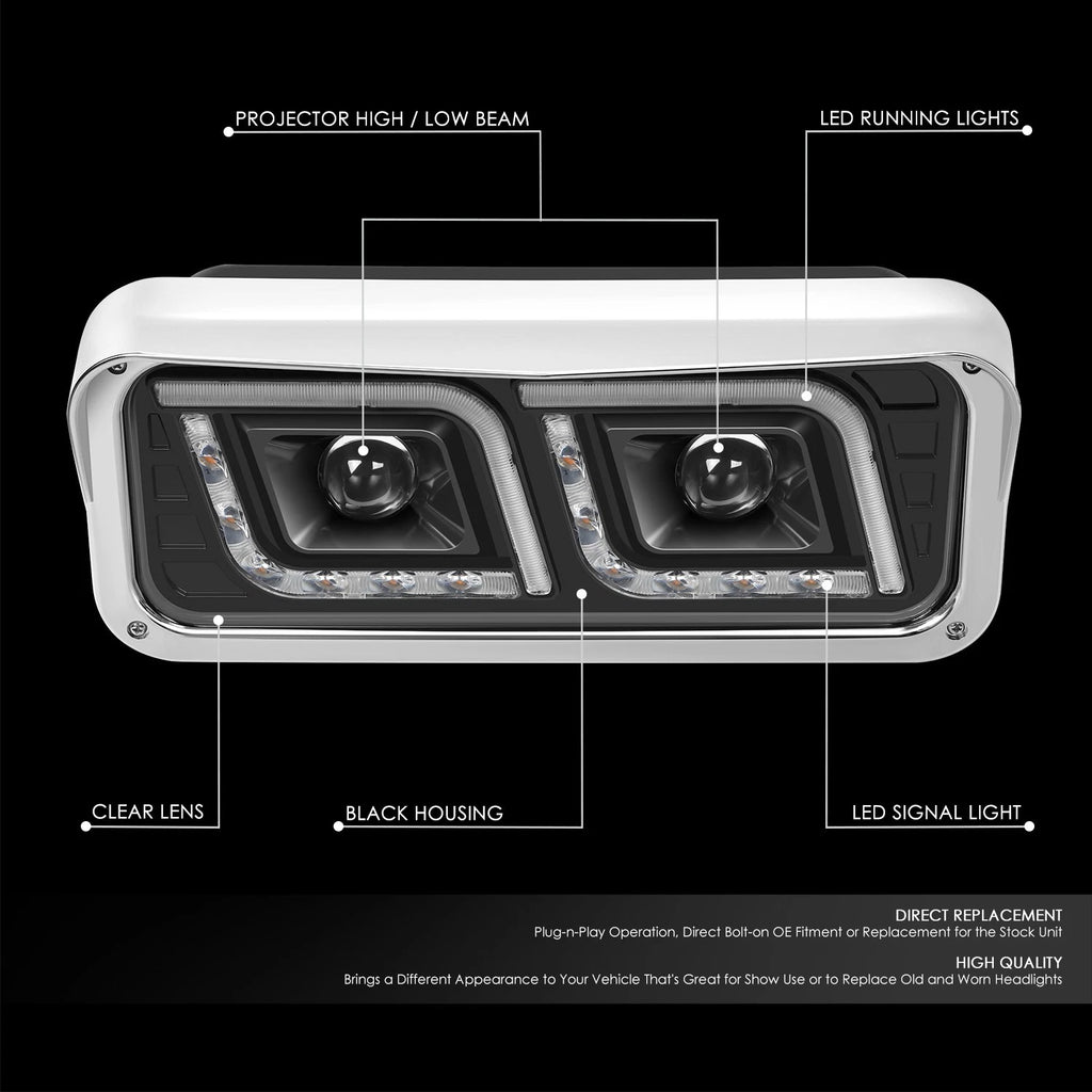 LED DRL + Signal Projector Headlight for Western Star 4800, Kenworth W900 (1981–2019)