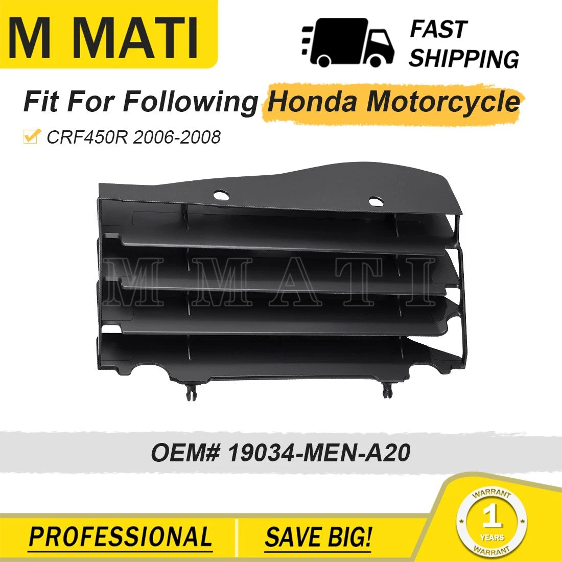Left Radiator Grille Louver for Honda CRF450R (2006–2008) 19034-MEN-A20