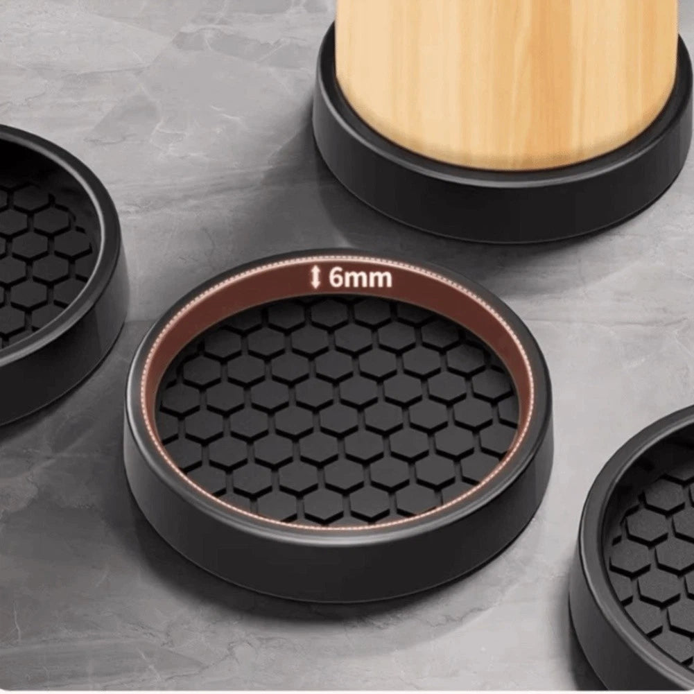 Set of 4 Round Anti-Slip Silicone Coasters for Hardwood Floors