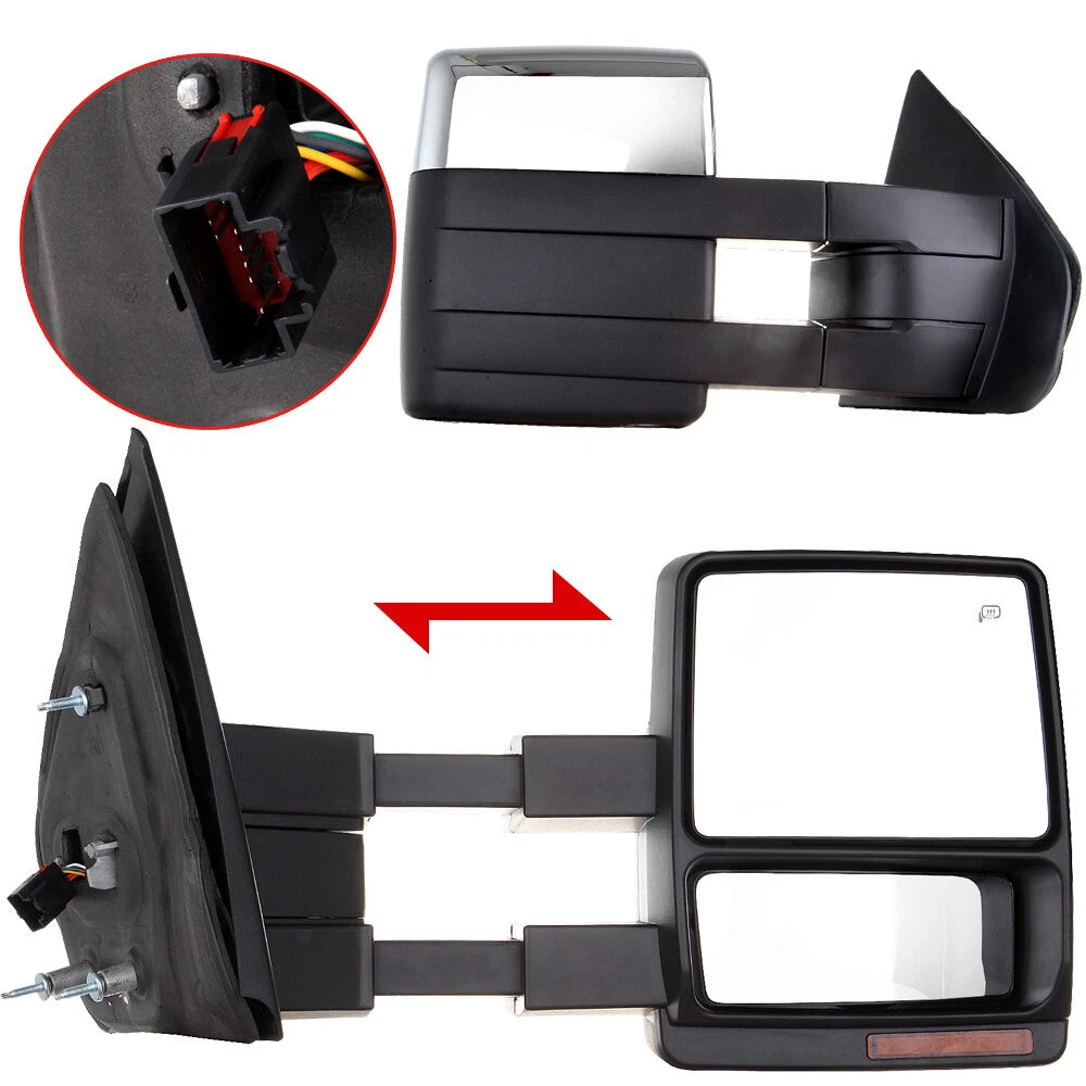 Set of 2 Chrome Power Heated Turn Signal Towing Mirrors for Ford F150 (2007–2014)